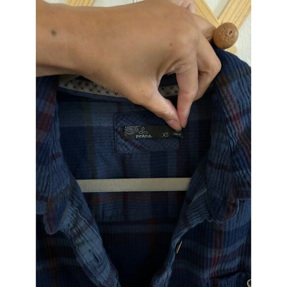 Prana Top Women's XS Blue Fillary Plaid Organic Cotton Button Up Collared - Picture 4 of 9